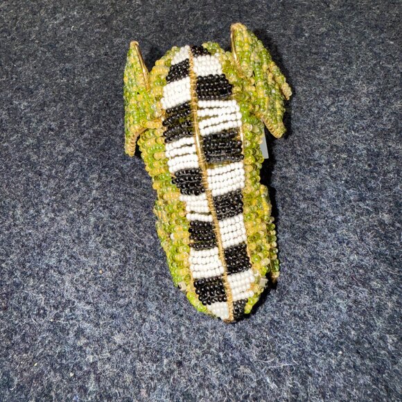 MacKENZIE CHILDS COURTLY CHECK HANDCRAFTED FROG NAPKIN RINGS NWT Beaded & Gold - Picture 6 of 14